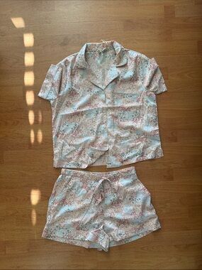 Cynthia Rowley Pastel Floral Satin Pajama Set in Pink and Mint